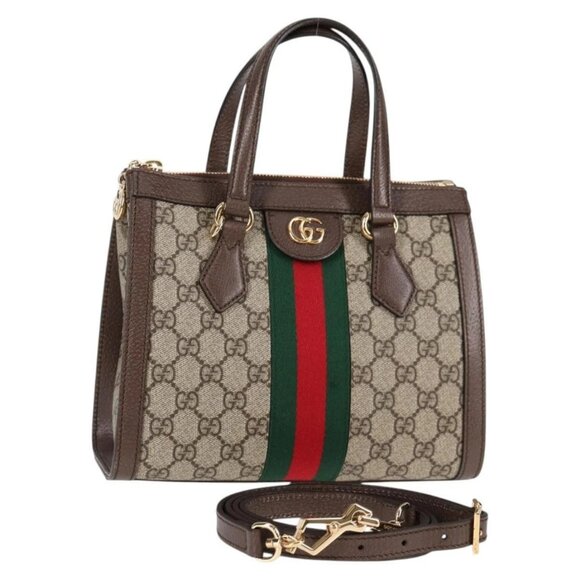 GUCCI GG Supreme Web Sherry Line Bag PVC 2way Beige Gold - Picture 1 of 16